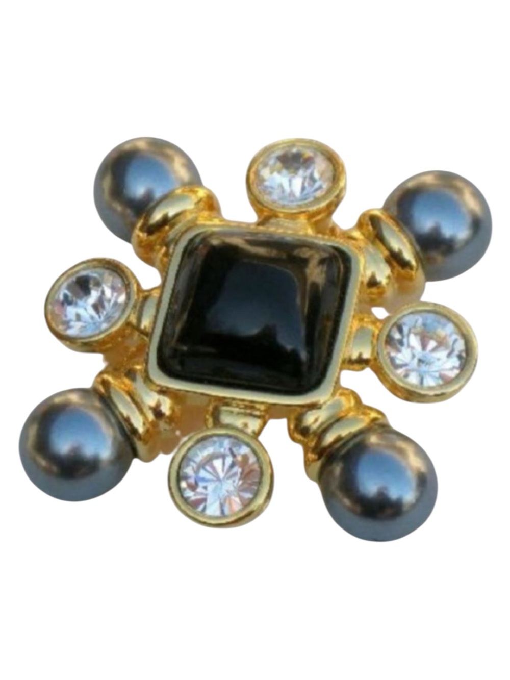Vintage Joan Rivers Maltese Cross Brooch/Pendant Black Pearl